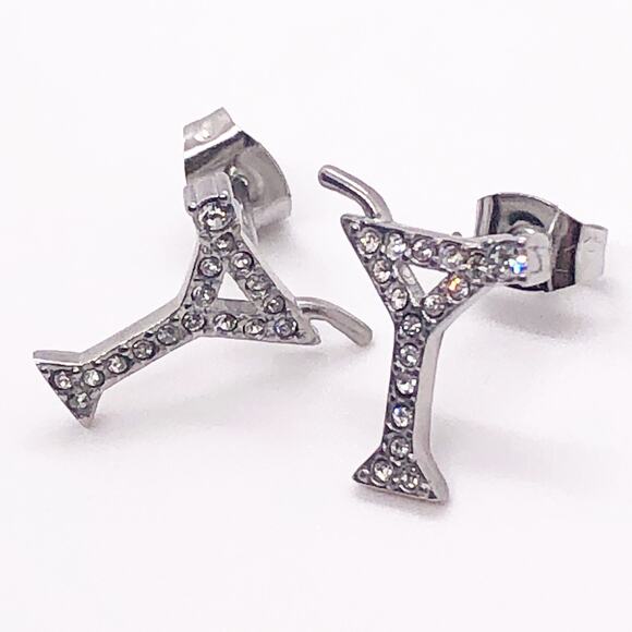 Elegant 18K White Gold Plated Martini Glass Earrings with Swarovski Crystals - Picture 1 of 4